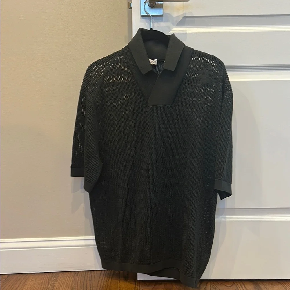 Burberry Men’s silk cotton mesh Onyx Polo shirt - Picture 2 of 6